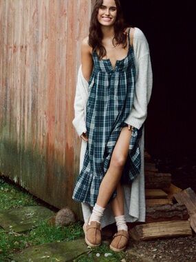 THE GREAT. Green Plaid Maxi Dress